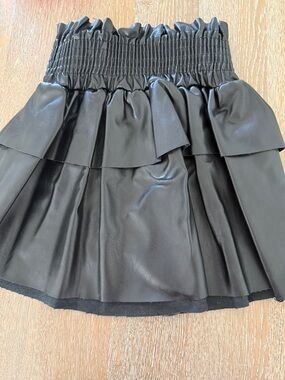 Lola + The Boys Black Faux Leather Tiered Ruffle Skirt